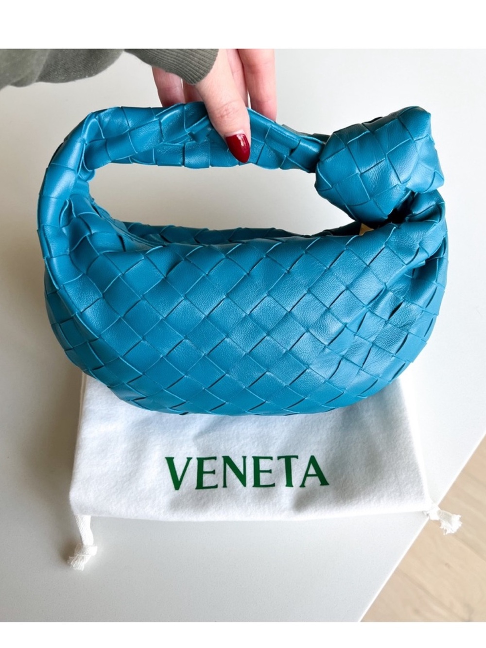 Bottega Veneta Mini Jodie Knotted Intrecciato Leather Shoulder Bag in Blue New